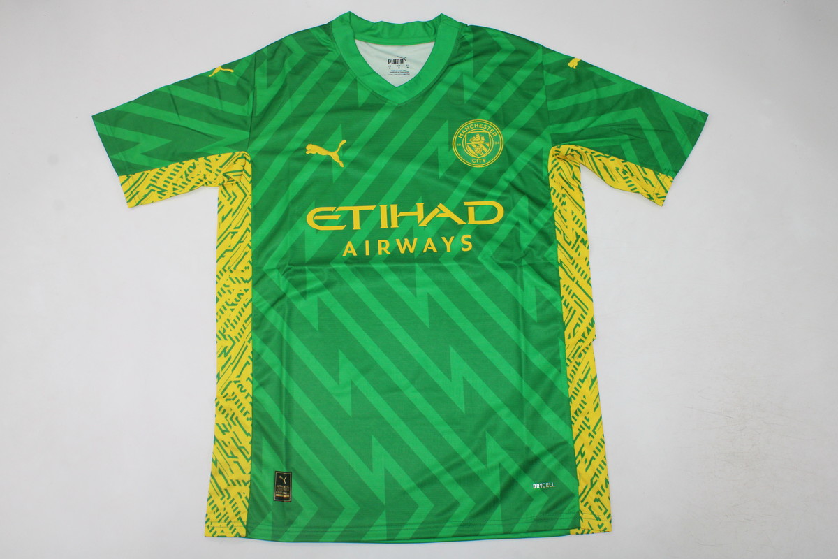 AAA Quality Manchester City 23/24 GK Green/Yellow Soccer Jersey